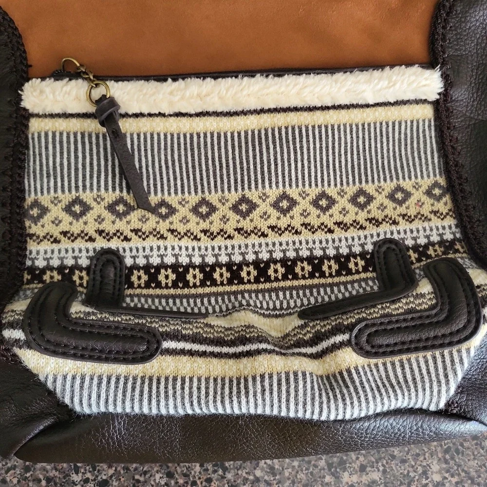 The Sak Iris Fair Isle Leather Hobo Shoulder Bag Brown Knit  NWT MSRP‎ $129